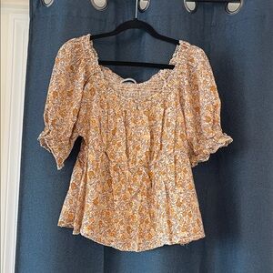 Old Navy Floral Puff Sleeve Blouse - Orange and Cream